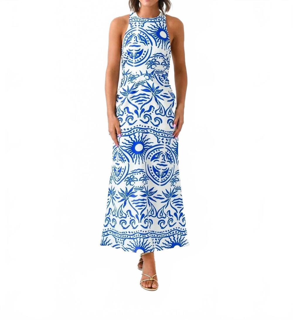 NEW SUGARLIPS coastal calling cross back maxi dress in blue/white